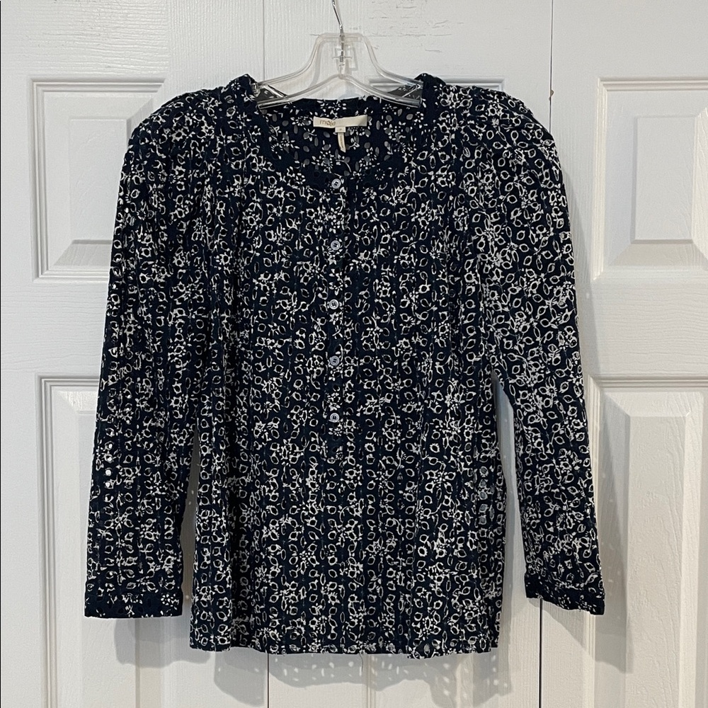 Maje Midnight Blue and Ivory Patterned Blouse
